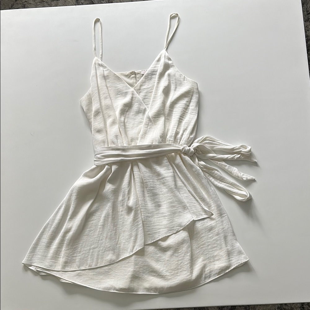 Pookie & Sebastian White Faux Wrap Dress